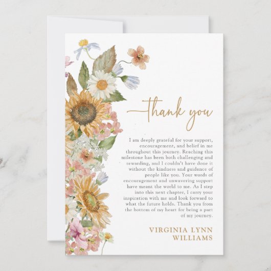 Zonnebloem foto Afstuderen dank u kaart (Voorkant)