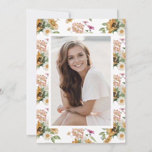 Zonnebloem foto Afstuderen dank u kaart (Achterkant)