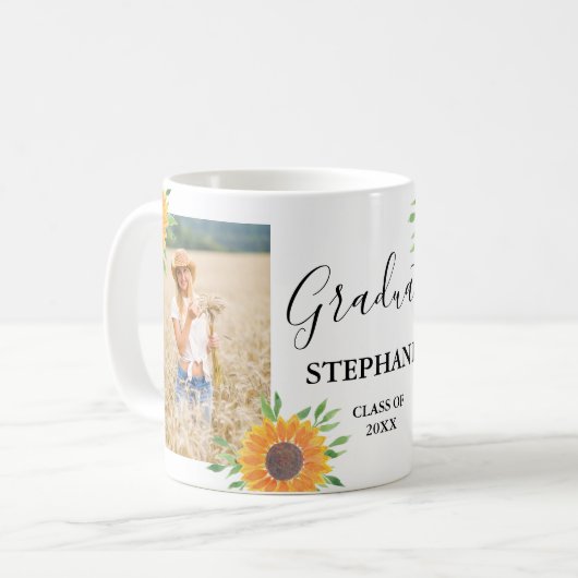Zonnebloem Foto Afstuderen Koffie Mok (Voorkant links)