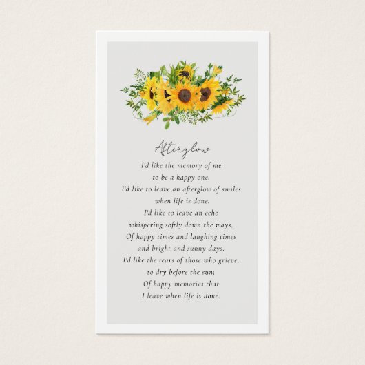 Zonnebloem foto begrafenis gunst gedenkteken Kaart (Voorkant)
