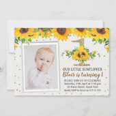 Zonnebloem foto eerste verjaardag uitnodiging meis (Voorkant)
