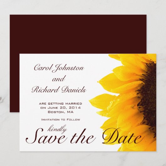 Zonnebloem Foto Floral Save the Date Card (Voorkant / Achterkant)