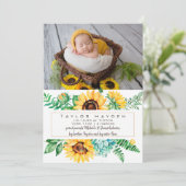 Zonnebloem Foto geboorteaankondiging Aankondiging (Staand voorkant)