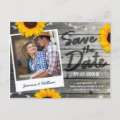 Zonnebloem Foto Grijs Rustiek Bruiloft Save the Da Aankondigingskaart (Voorkant)