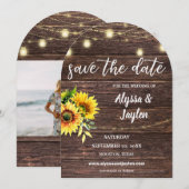 Zonnebloem Foto & Hout & Lichten Save the Date Arc Kaart (Voorkant / Achterkant)