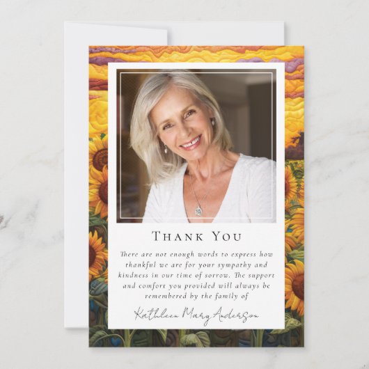 Zonnebloem foto Keepsake begrafenismonument Bedankkaart (Voorkant)