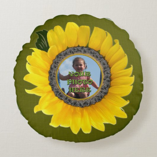 Zonnebloem Foto Lijst Round Pillow Rond Kussen (Voorkant)