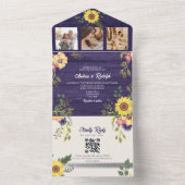 Zonnebloem Foto QR Code Huwelijk All In One Uitnodiging (Binnen)