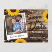 Zonnebloem Foto Rustiek Houten Bruiloft Save the D Aankondigingskaart (Voorkant)