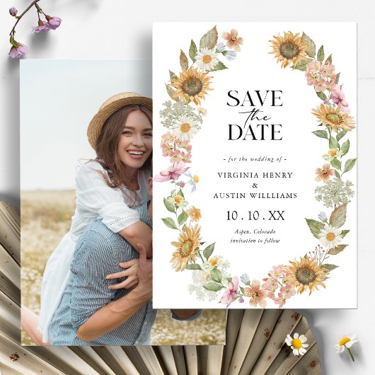 Zonnebloem Foto Save the Date Kaart