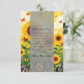 Zonnebloem Foto Sympathy Funeral Memorial Bedankkaart (Staand voorkant)