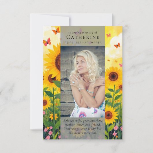 Zonnebloem Foto Sympathy Funeral Memorial Bedankkaart (Achterkant)