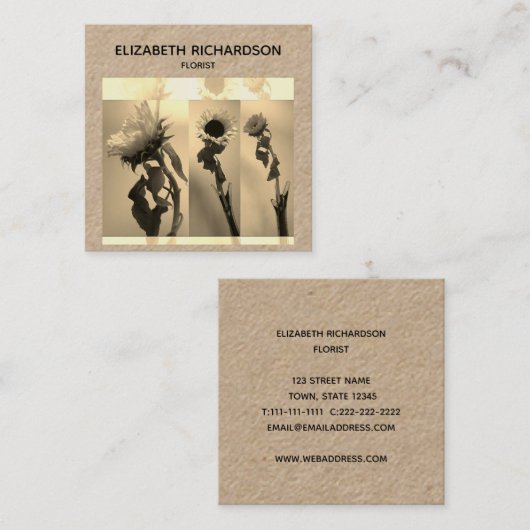 Zonnebloem Fotocollage Artistic Craft Vierkante Visitekaartje (Voorkant / Achterkant)