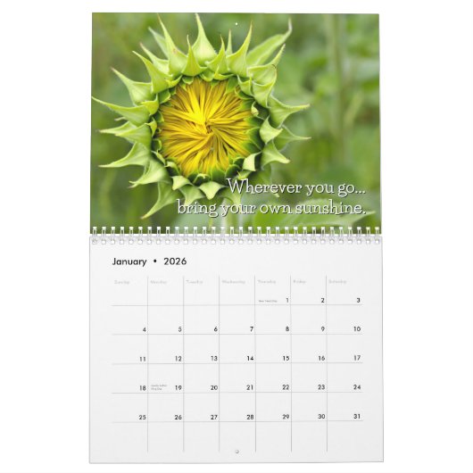 Zonnebloem Fotografie Zonnige quotes Kalender (Jan 2026)