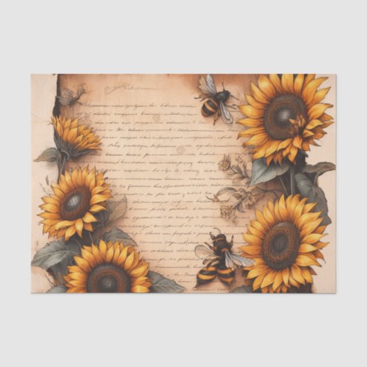 Zonnebloem Frame met Bijen en Schrift Tissuepapier (Voorkant)