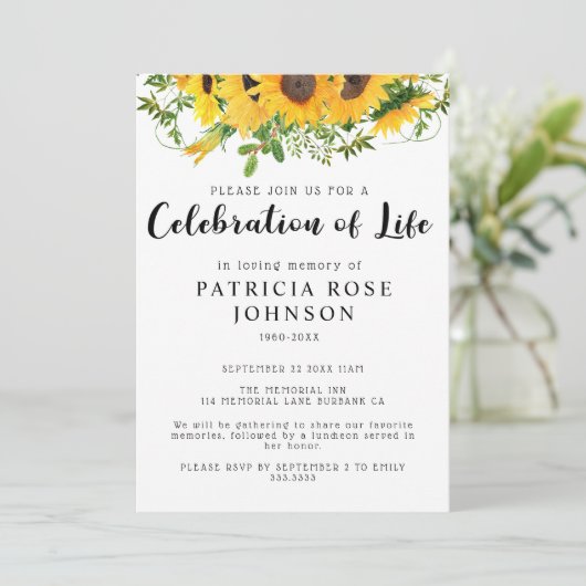 Zonnebloem Funeral Celebration of Life Announcemen Kaart (Staand voorkant)
