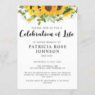 Zonnebloem Funeral Celebration of Life Announcemen Kaart