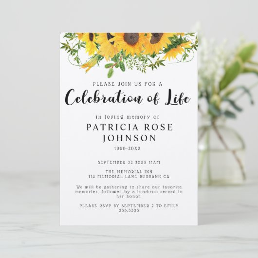 Zonnebloem Funeral Celebration of Life Announcemen Kaart (Staand voorkant)