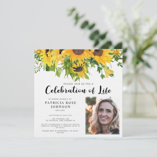 Zonnebloem Funeral Celebration of Life Photo Kaart (Staand voorkant)