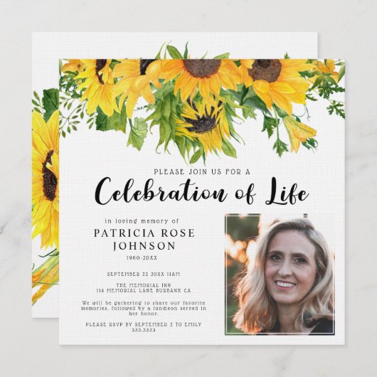 Zonnebloem Funeral Celebration of Life Photo Kaart (Voorkant / Achterkant)