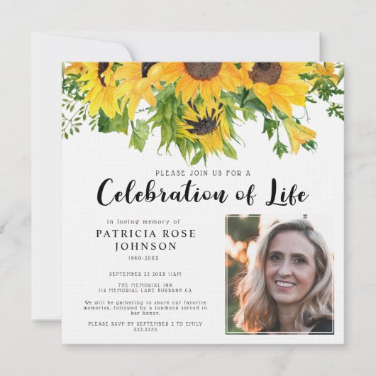 Zonnebloem Funeral Celebration of Life Photo Kaart (Voorkant)
