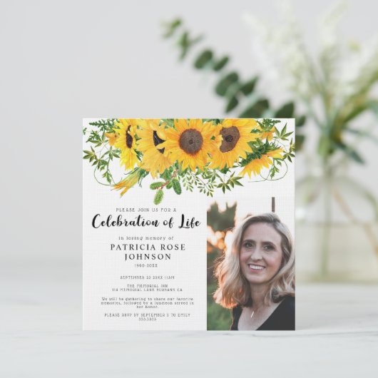Zonnebloem Funeral Celebration of Life Photo Kaart (Staand voorkant)