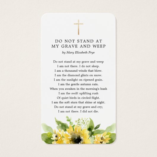 Zonnebloem Funeral in Loving Memory Poem Kaart (Achterkant)