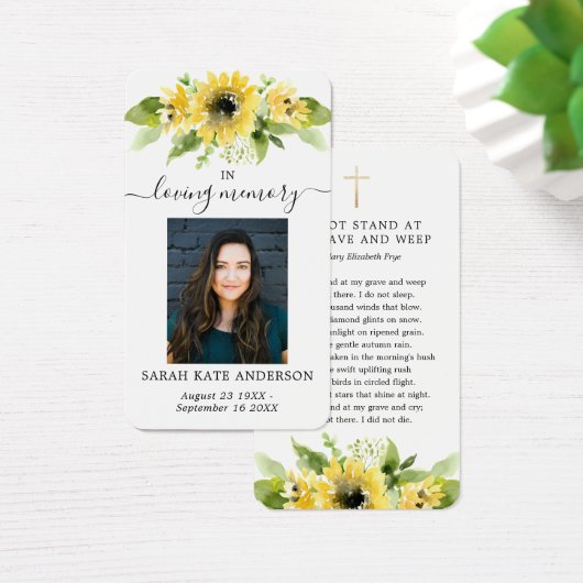 Zonnebloem Funeral in Loving Memory Poem Kaart (Bureau)
