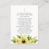 Zonnebloem Funeral in Loving Memory Poem Kaart Visitekaartje (Achterkant)