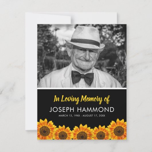 Zonnebloem Funeral Order of Service | Dank u wel (Voorkant)