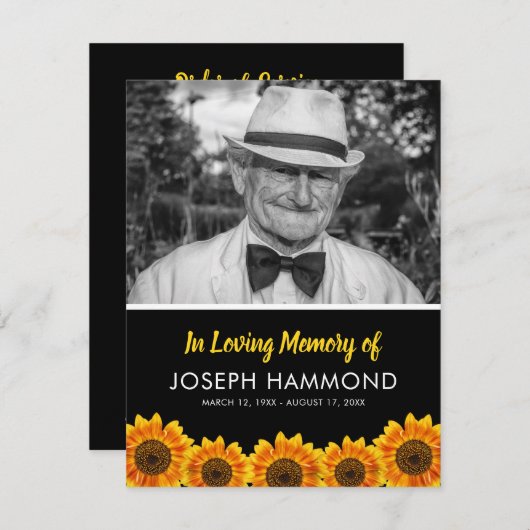 Zonnebloem Funeral Order of Service | Dank u wel (Voorkant / Achterkant)