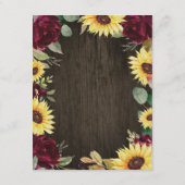 Zonnebloem Gedekte en Burgundy Red Rose Wedding Informatiekaartje (Achterkant)