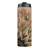 Zonnebloem Gedopte houtkorrel Thermosbeker (Voorkant)