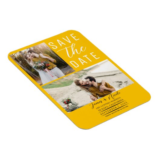 Zonnebloem Geel 2 Foto's Save the Date Wedding Magneet (Rechterzijde)