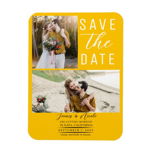 Zonnebloem Geel 2 Foto's Save the Date Wedding Magneet (Verticaal)