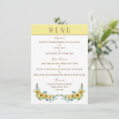 Zonnebloem (geel) 4,5" x 6,25" Wedding Menu (Staand voorkant)