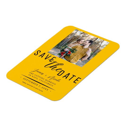Zonnebloem Geel Bewaar de datum Foto Bruiloft Magneet (Linkerzijde)