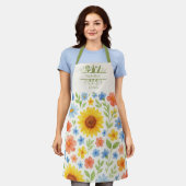 Zonnebloem geel blauw keukengerei schort (Gedragen)