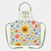 Zonnebloem geel blauw keukengerei schort (Voorkant)
