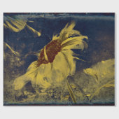 Zonnebloem Geel Blauw Schets  Antiek Cadeaupapier (Vlak)