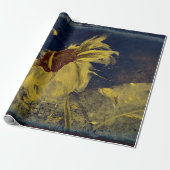 Zonnebloem Geel Blauw Schets  Antiek Cadeaupapier (Uitgerold)