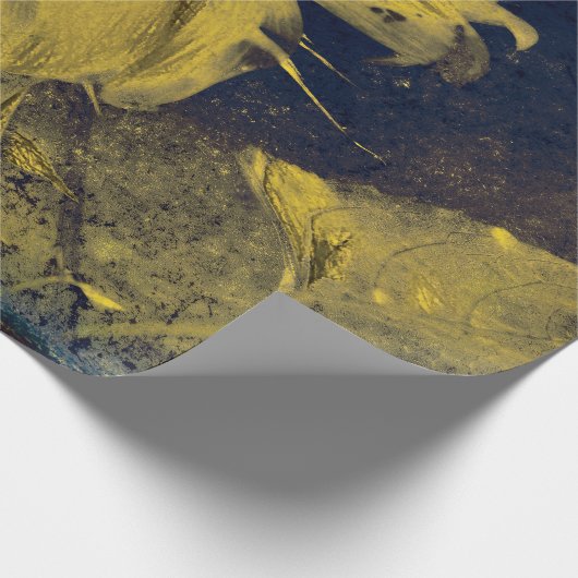 Zonnebloem Geel Blauw Schets  Antiek Cadeaupapier (Hoek)