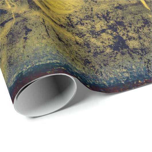 Zonnebloem Geel Blauw Schets  Antiek Cadeaupapier (Rol Hoek)