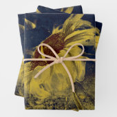 Zonnebloem Geel Blauw Schets  Antiek Inpakpapier Vel (In situ)