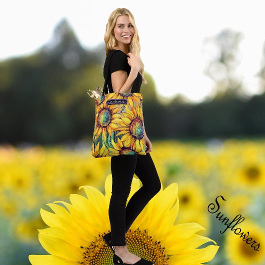 Zonnebloem geel blauw tote bag