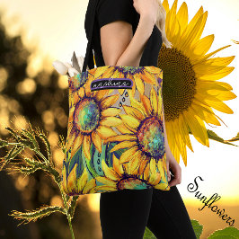 Zonnebloem geel blauw tote bag
