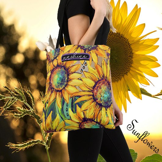 Zonnebloem geel blauw tote bag