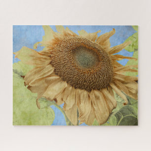 Zonnebloem Geel Blauwe Boho Rustic Land Floral Legpuzzel