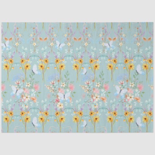 Zonnebloem - Geel Blauwe Vlinder - Ontschrooiing Tissuepapier (Voorkant)