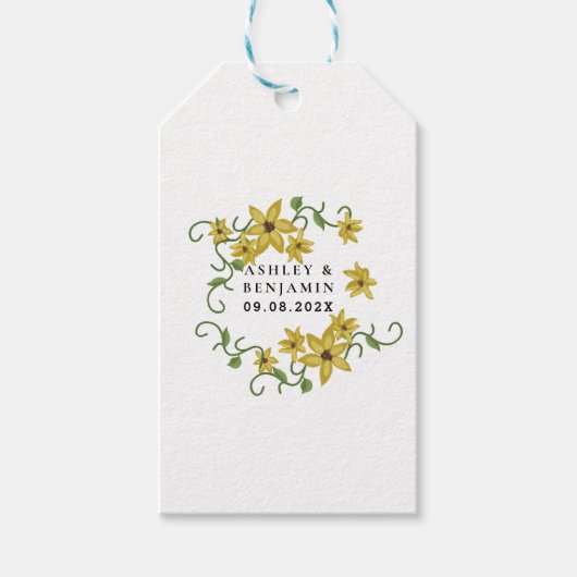 Zonnebloem Geel Bloem Botanisch Handgetekende Olie Cadeaulabel (Voorkant)